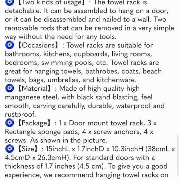 Over The Door Hooks, Towel Holder for Bathroom Door Mount Towel Rack Towel Hook - Picture 6 of 7